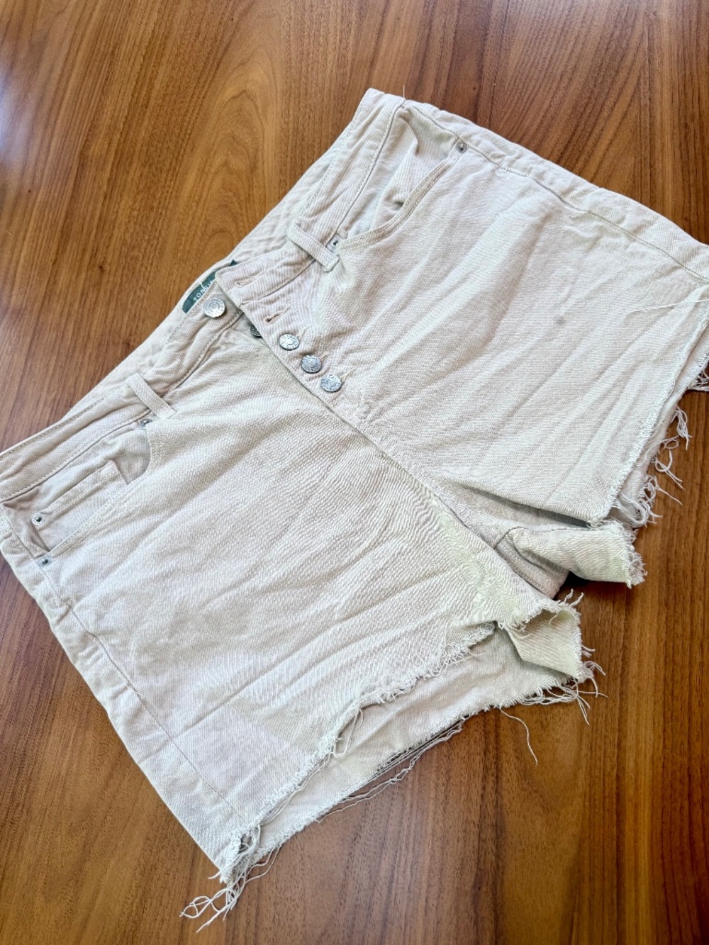 Torrid High-Rise Button-Fly Distressed Cutoff Denim Shorts Tan Beige Size 18